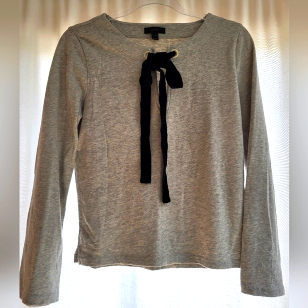 J. Crew Top with Velvet Bow! Size S, Gray